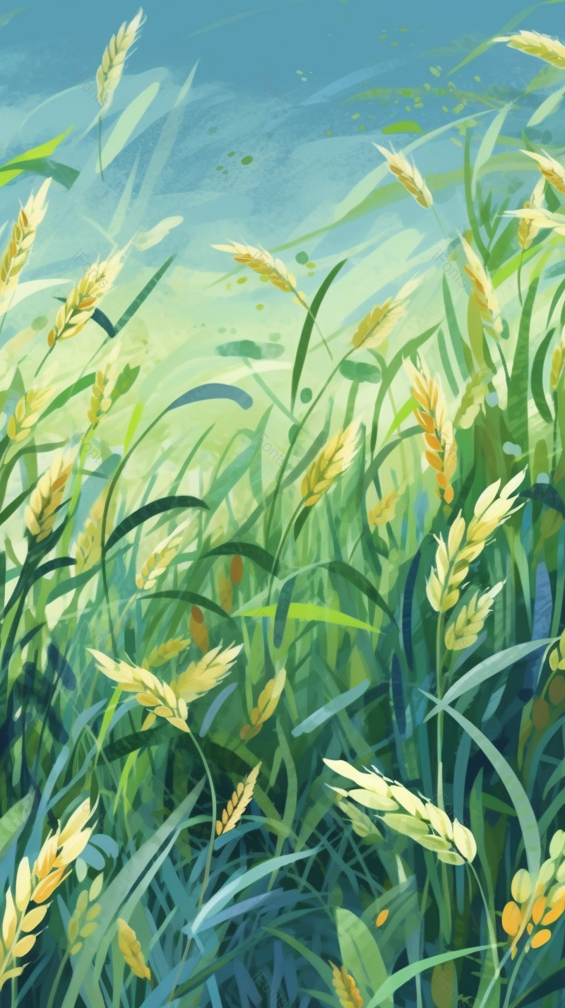 小满节气绿色麦穗田园风小清新唯美风景插画,插画/手绘图,插画/手绘图库,插画/手绘图下载,插画/手绘